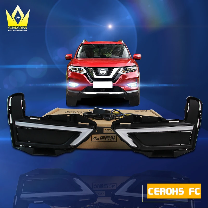 

GuangDian 1set Car DRL Daytime Running Lights Auto Led Bulb White Daylight With Yellow Turn Signal Lamp For Nissan X-Trail 2017