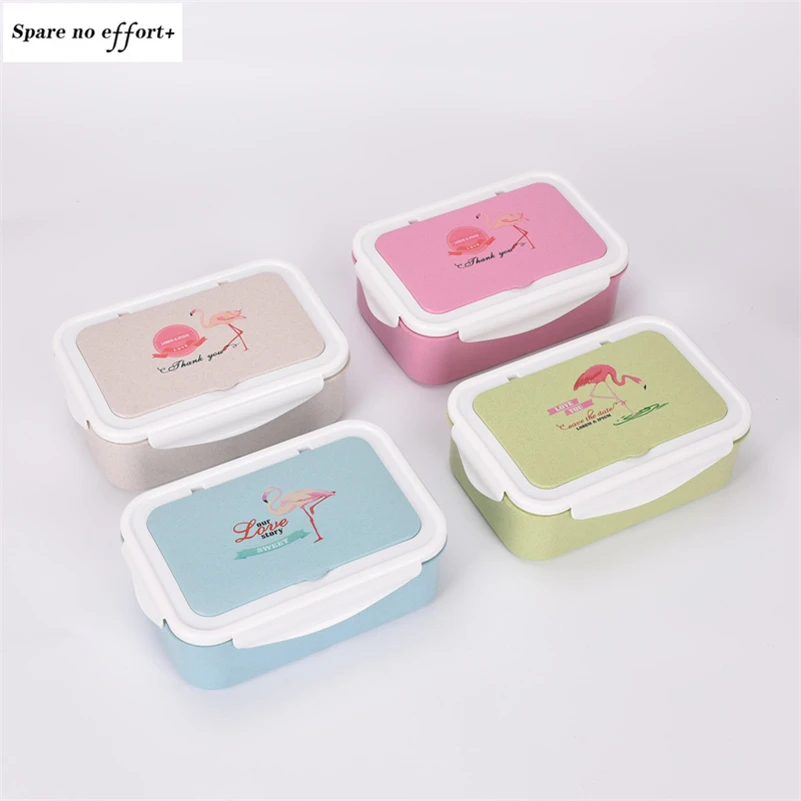 Здоровый материал Ланч бокс 4 цвета Пшеничная солома Bento коробки микроволновая
