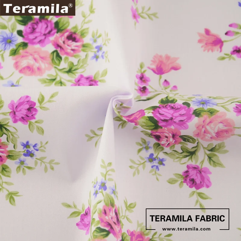 Teramila Fabric 100% Cotton Tissue Fat Quarter Sewing Material Bed Sheet Quilting Textile Printed Blooming Pink Flower Design|fat quarters|designer