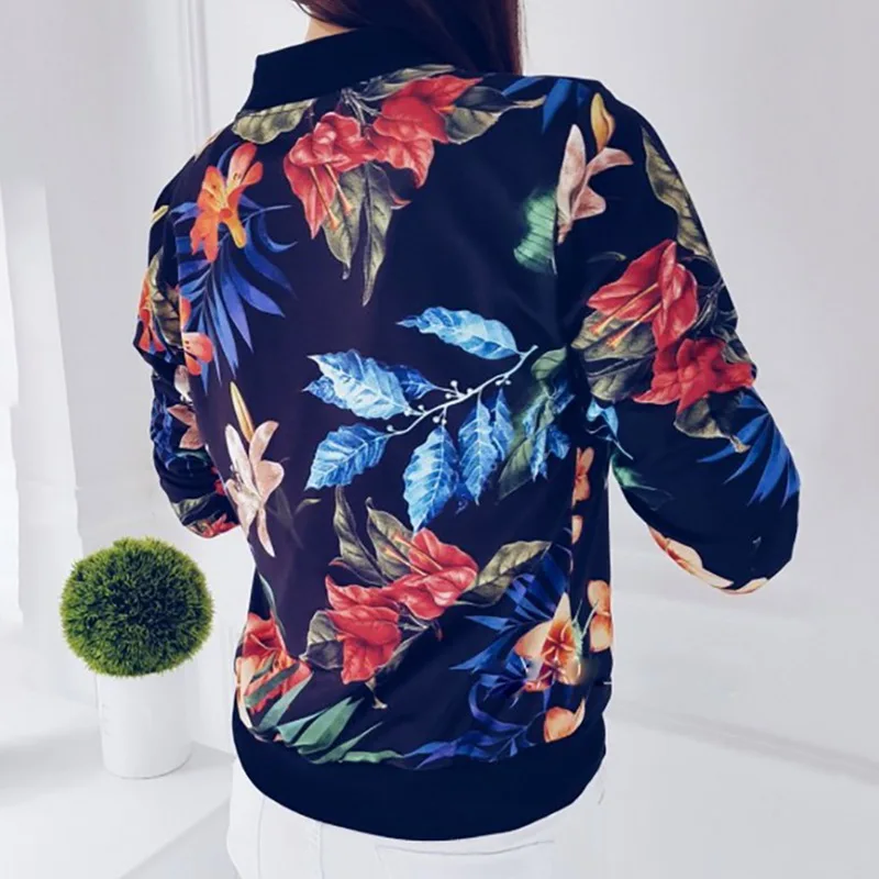 NIBESSER Jackets Women Short Jacket Vintage Floral Printed Long Sleeve Zipper  Autumn Coat Female Biker Streetwear Tops