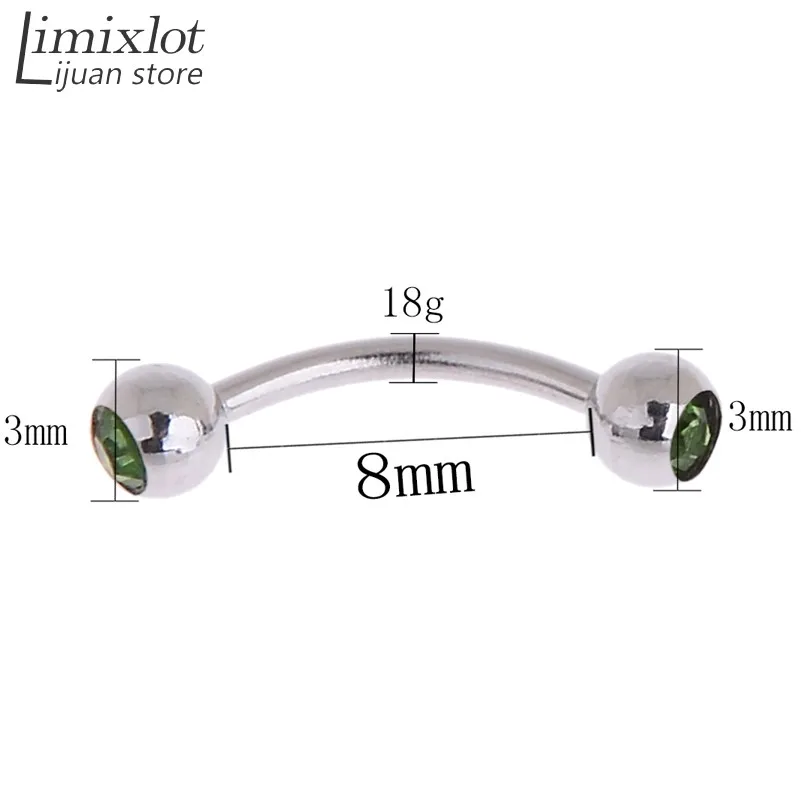 10 шт. 316L нержавеющая сталь циркон CZ драгоценный камень изогнутый пирсинг для брови Хрящ уха спиральные украшения для пирсинга ювелирные кольца для тела - Окраска металла: Light green