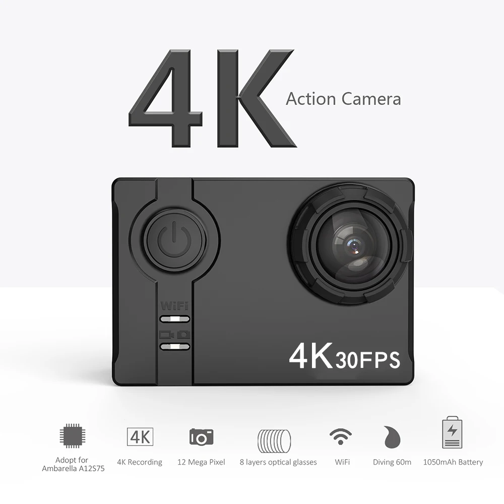 

4K Ultra HD WiFi Sports Action Camera 16MP 166° Wide Angle LCD Screen 60 Meters Waterproof Anti-shake Built-in Lithium Battery