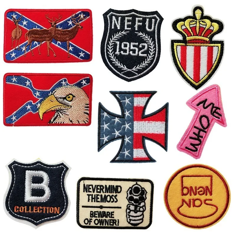 

1PCS Cartoon arrow Punk Elk National Flag Embroidery Eagle Flag Alphabetic Epaulets Patches Backpack Iron on Clothes Appliques