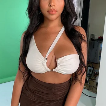 

Woman sexy one-shoulder solid color irregular tube top Halter wrapped chest