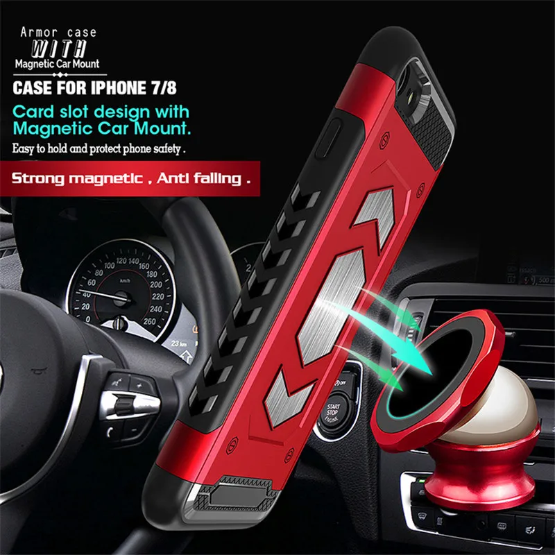 

Magnetic Armor Case for iPhone 8 7 6 6s Plus X XS TPU+ PC Mixed Armour Magnet Cover for iPhone 6 6s XS Max XR Card Slot Coque