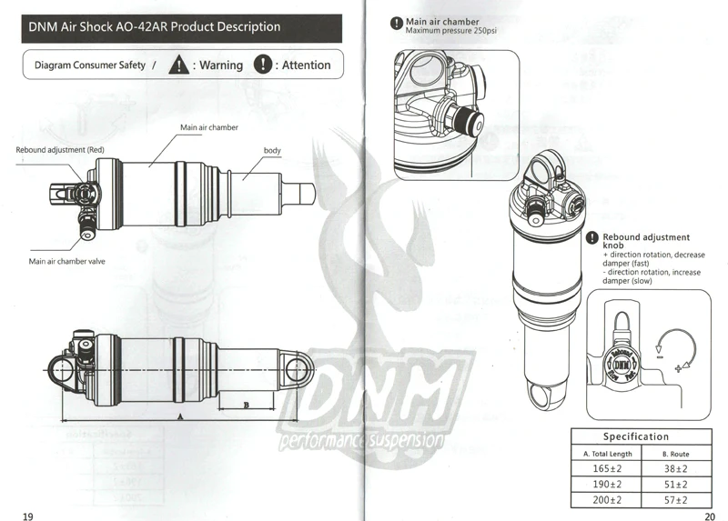 DNM/AOY-36RC передние амортизаторы горный велосипед рулька амортизатор двойной амортизацией подвеска 165/190/200 мм велосипедный вынос руля задний амортизатор