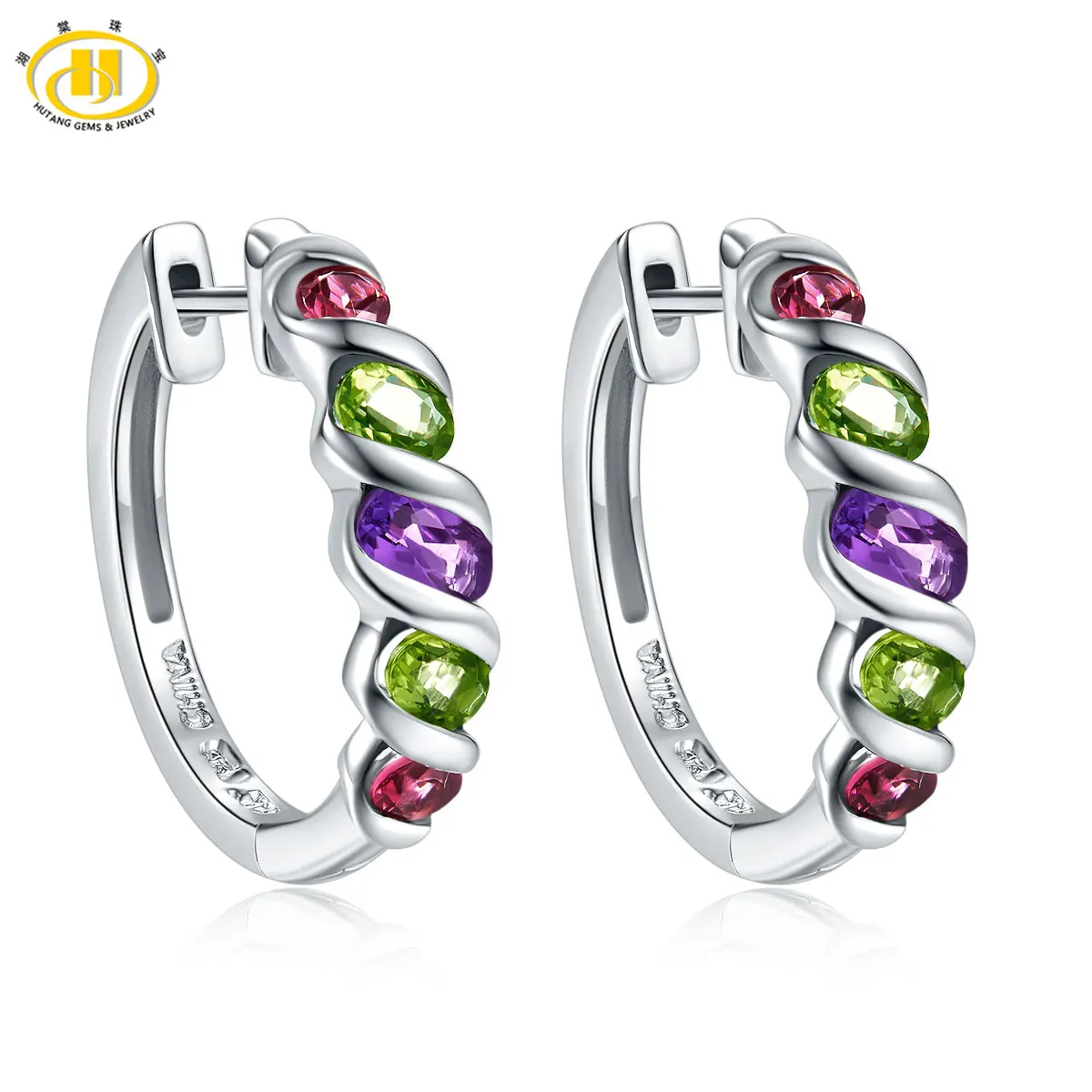 

Hutang Earrings Natural Gemstone Amethyst Peridot Rhodolite Garnet Solid 925 Sterling Silver Fine Jewelry For Women's Gift 2017