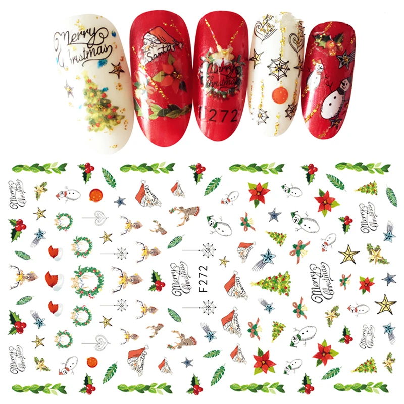 

1 Sheet Snowman Elk Merry Christmas Decoration 3D Nail Art Stickers Ultrathin Self Adhesive Design Nail Decals Decor Accessories