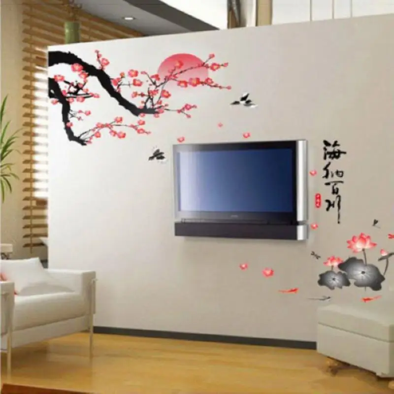 JX-LCLYL Removable Chinese Art DIY Blossom Lotus Flowers Art Decal Vinyl Wall Stickers