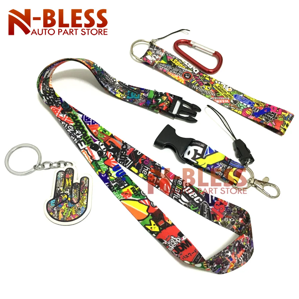 

Hot Graffiti Style JDM Wrist Lanyard Palm Lanyard Cell Holders Key Chain Carabiner with Red Hook Universal