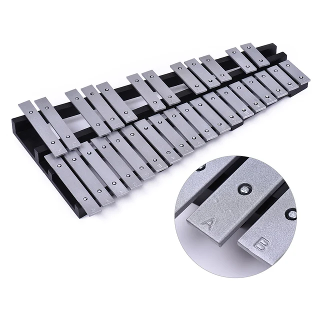 Foldable 30 Note Glockenspiel Xylophone Wooden Frame Aluminum Bars Educational Percussion Musical Instrument with Carrying