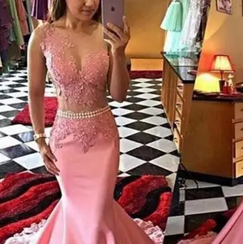 

Vestidos de formatura Party Dresses Plus Size Prom Dress Sexy See Through Lace Pink Mermaid Prom Dresses Sexy Robe de bal longue