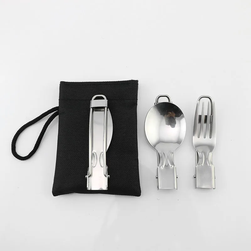 Al aire libre vajilla portátil de acero inoxidable cuchara cuchillo tenedor 3 en 1 de Camping plegable herramientas de supervivencia Juego plegable para el Picnic de senderismo