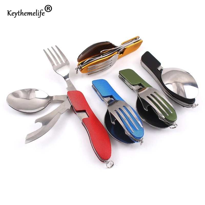 

Folding Tableware Camping Portable Tools Knife Fork Spoon Combination Set Multifunction Dinnerware HB