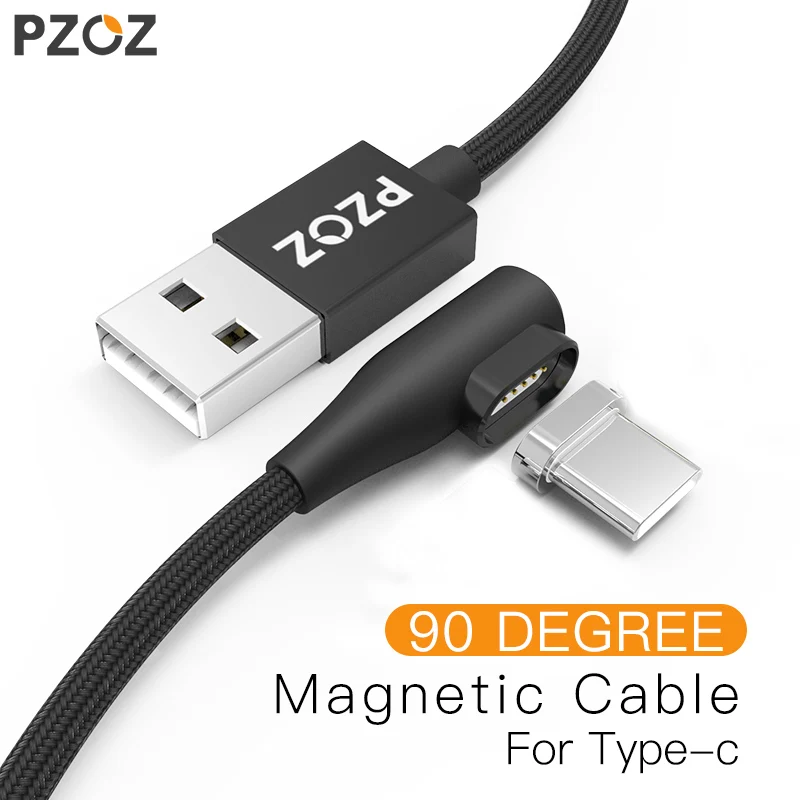 

PZOZ 90 degree USB C Magnetic Cable Fast Charging For Samsung HUAWEI Xiaoimi Phone Type-C Magnet Cable Data Cord Charger Adapter