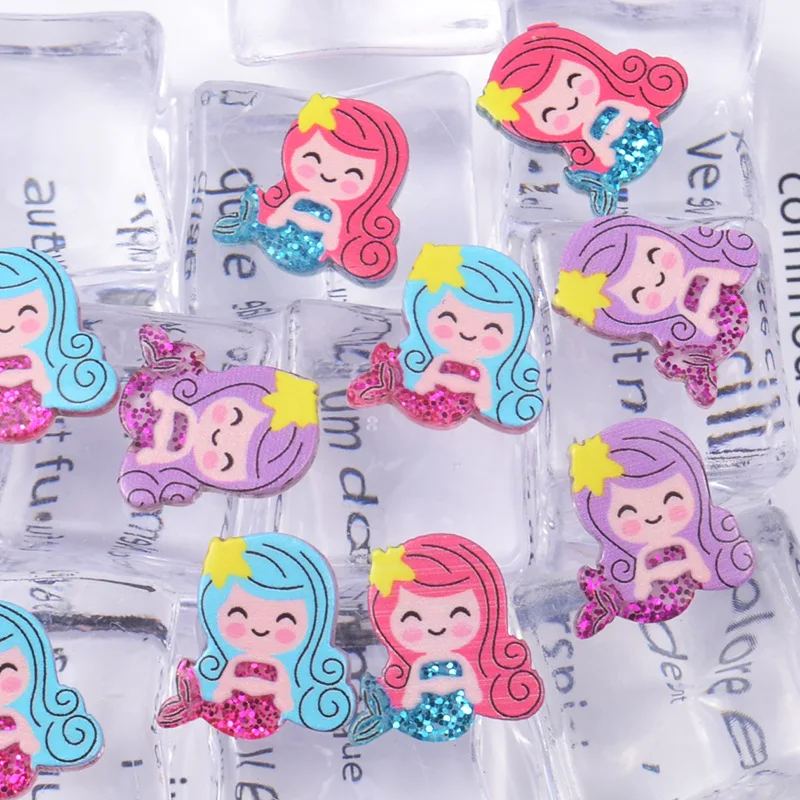 

10Pcs Glitter Mini Mermaid Flatback Resin Cabochons Accessories Cartoon Flat Back Resin Cabochon Embellishment DIY Craft 14*15mm