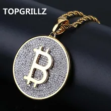TOPGRILLZ золотой цвет Iced Out круглый микро проложить Полный кубический циркон большой Биткоин кулон ожерелье Шарм для мужские, женские в стиле хип-хоп ювелирные изделия