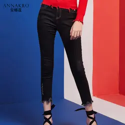 Для женщин джинсы для Новинка 2018 года женские Нерегулярные рваные края ноги плотно корейской версии девять брюки девочек