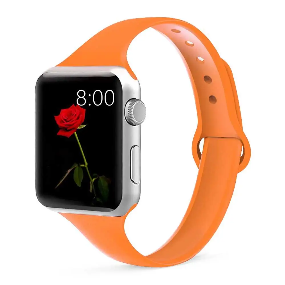 Slim Strap for Apple watch band apple watch 5 4 44mm 40mm iwatch 4 3 2 1 42mm 38mm slim silicone correa bracelet Accessories - Цвет ремешка: papaya 20