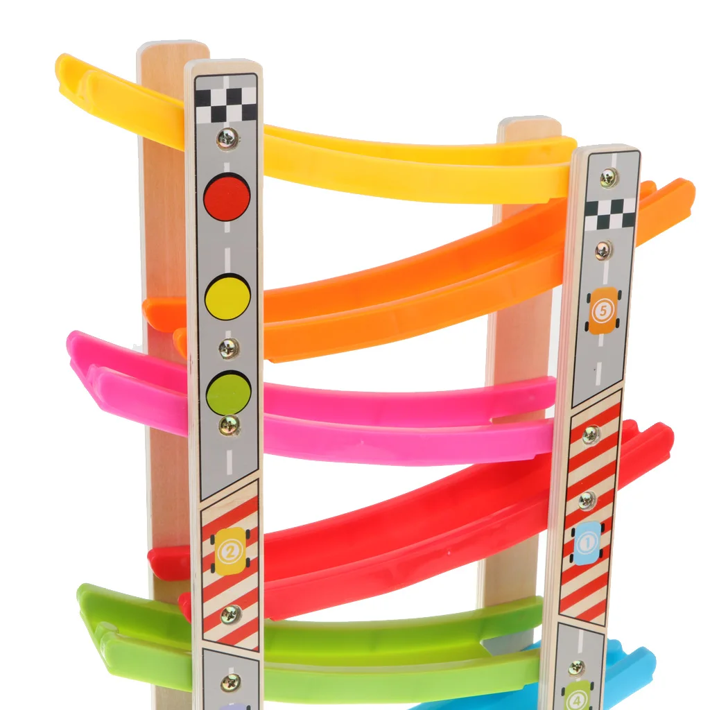  Wooden 7-layer Ramp Race Track & 8 Mini Inertia Car Sliding Toy Vehicel&Train Baby Toddler Motor Sk