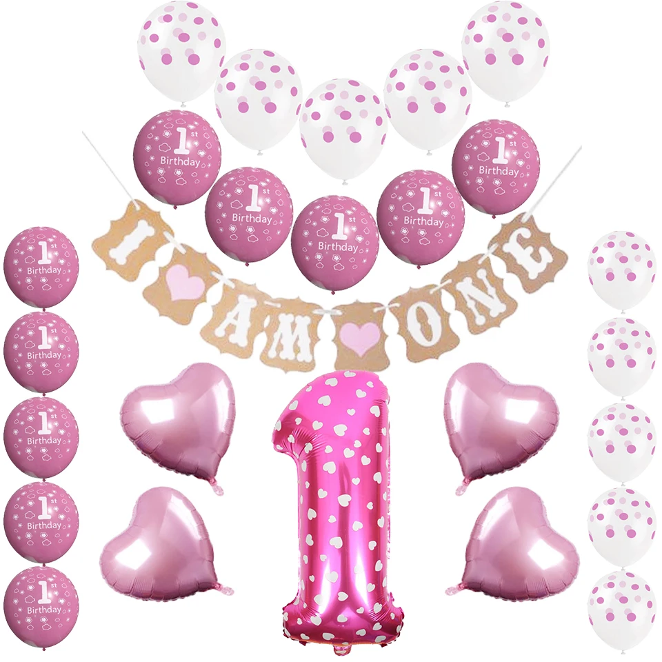 Amawill 1 год День рождения украшения для маленьких мальчиков девочек розовый синий латексные шары Фольга Globos я один баннер Babyshower 65D