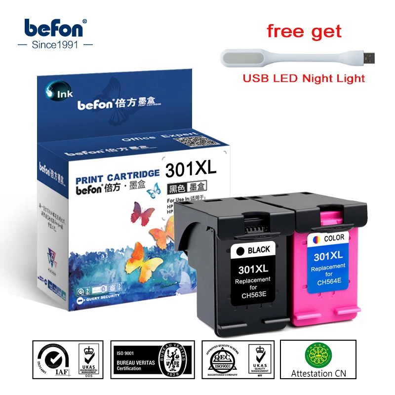 Billige Befon 301XL Nachgefüllt Tinte Patrone Ersatz für HP 301 XL HP301 DeskJet 1050 2050 3050 2150 3150 1010 1510 2540 drucker