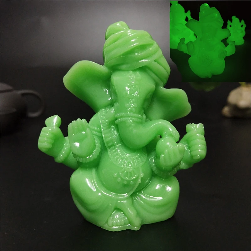 

Glowing Ganesha Buddha Statue Man-made Jade Stone Ornaments Elephant God Sculptures For Home Garden Decoration Buddha Statues