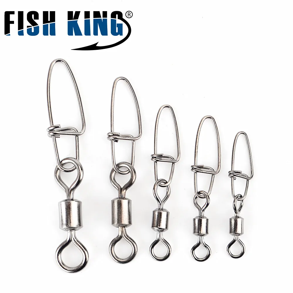 

FISH KING 1 Pack 1/0#- 4/0# 1# 2# Hyper Strong Rolling Swivel With Insurance Snap Fishing Hook Lure Connector Terminal Tackle