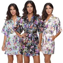 Женский Искусственный шелк халат в цветочек женская пижама белье пижамы кимоно банное платье пижамы Ночная рубашка#4004