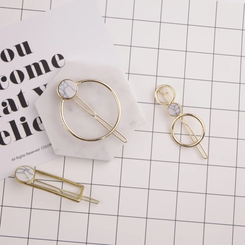 

Geometric Female Elegant Fashion Hairpins Circle Shape Marble Embellishment Gold Hair Clip Delicate Hair Accessories For Woman
