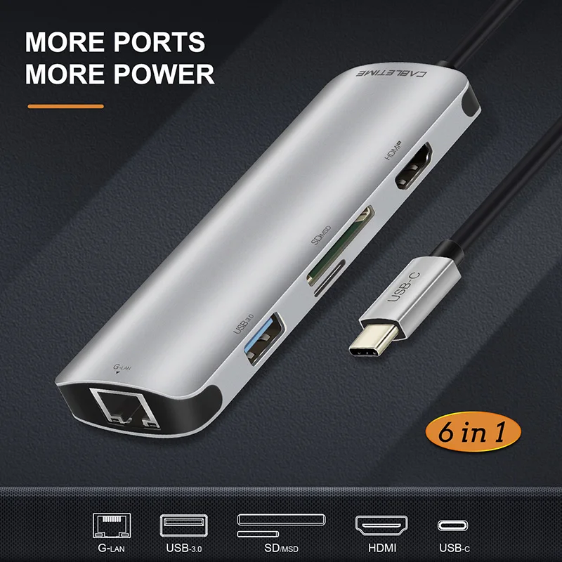 USB Type c HDMI концентратор C 4K 30 Гц RJ45 сетевой SD/TF Зарядка 6 в 1 адаптер для Galaxy S9