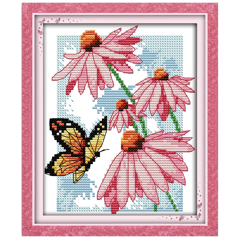 Buy Butterflies over flowers Counted Cross Stitch DIY