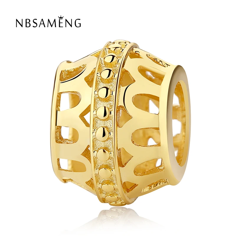 

Real 100% 925 Sterling Silver Charm Bead Lampwork Golden Beads Fit Original Pandora Bracelets Charms Women Jewelry Gifts