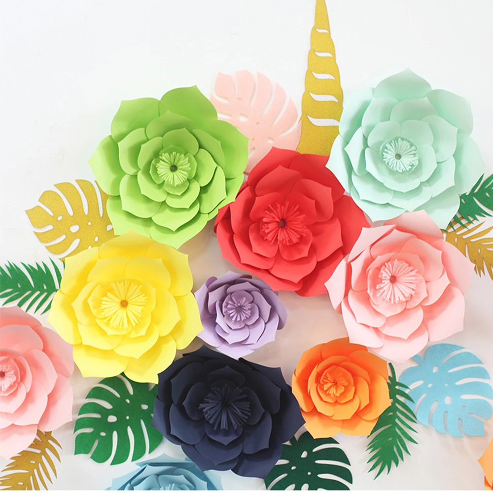 2pcs Colorful Paper Flower Artificial Rose Flowers DIY Crafts Birthday