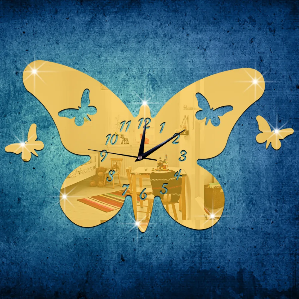 New clock and creative 3D environmental stereo butterfly mirror can remove wall Free Shipping | Дом и сад