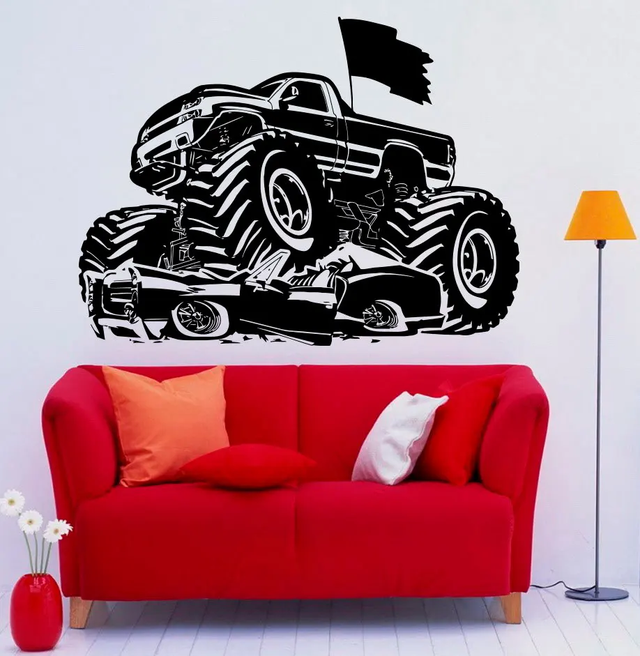 

Vinyl Racing Car Sticker Art Murals Monster Truck Wall Stickers For Kids Room Bedroom Decor Boys Gift Stickers Muraux A756