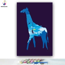 DIY цвета картины по номерам с цветами небо Жираф силуэт Рисунок Живопись по номерам Обрамленный дом