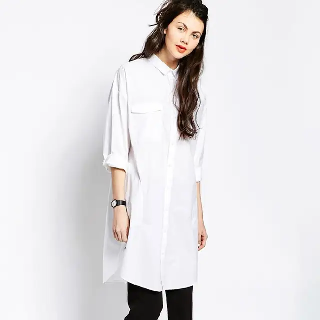 White Shirt  Dress  Women Boyfriend Style Long  Sleeve  