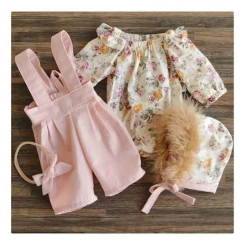 

Pink Kids Baby Girl Floral Tops T-shirt Bib Strap Overalls Pants Outfits Clothes