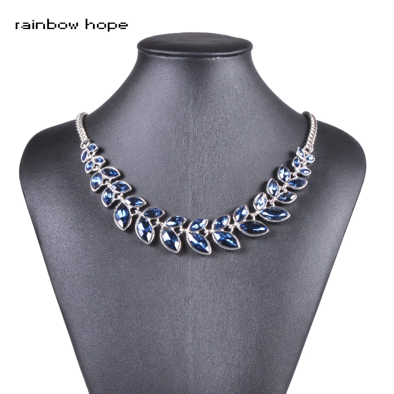 

Olive branch shape elegance crystal pendant choker necklaces fashion jewelry statement collier necklaces for women party dress