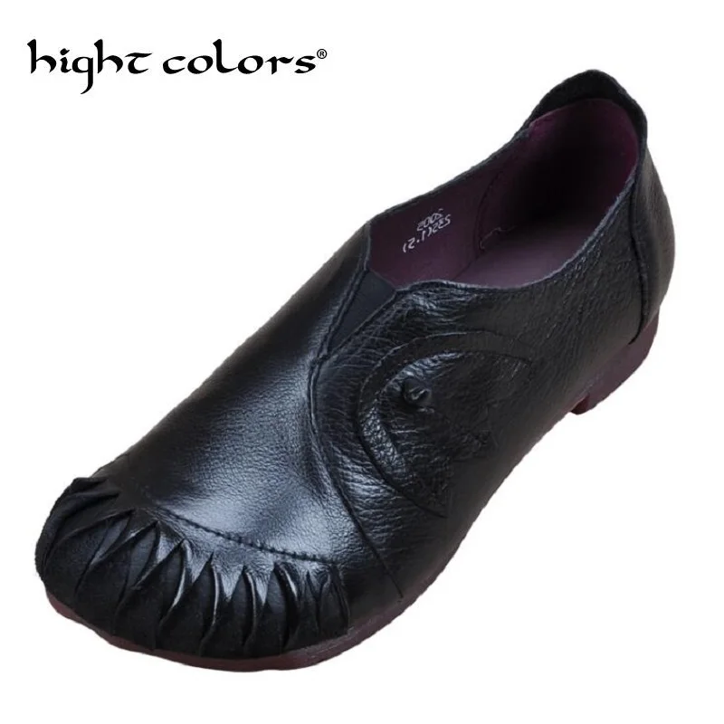 

2018 Dropshipping Ladies Retro Hand Made Cow Genuine Leather Casual Woman Fashion Flat Shoes Ethnic Lady Footwear Black Brown