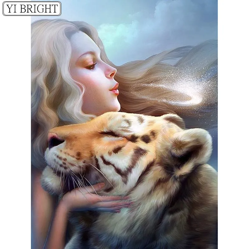 

5D DIY Full Square Diamond Painting Cross Stitch Girl and lion 3D Diamond Embroidery Rhinestone Mosaic Home Decoration