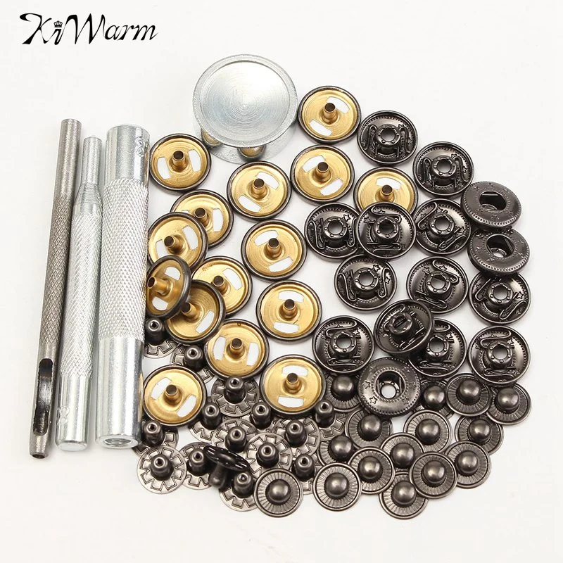 

15 Sets 15mm x30 Black Matte Press Studs Button Kit Snap Popper Fastener Sewing Leather Buttons Installation Tools Accessories