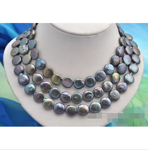 

50"14mm coin black freshwater pearl necklace ^^^@^Noble style Natural Fine jewe FREE SHIPPING