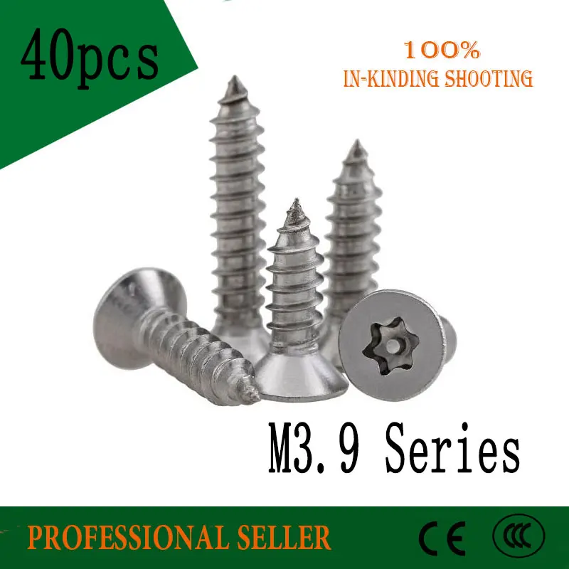 

40PCS M3.9 series Flat Head Self attack Plum Flower Burglar Anti Attack Screw 304 Stainless Steel Countersunk Head Wood Screw