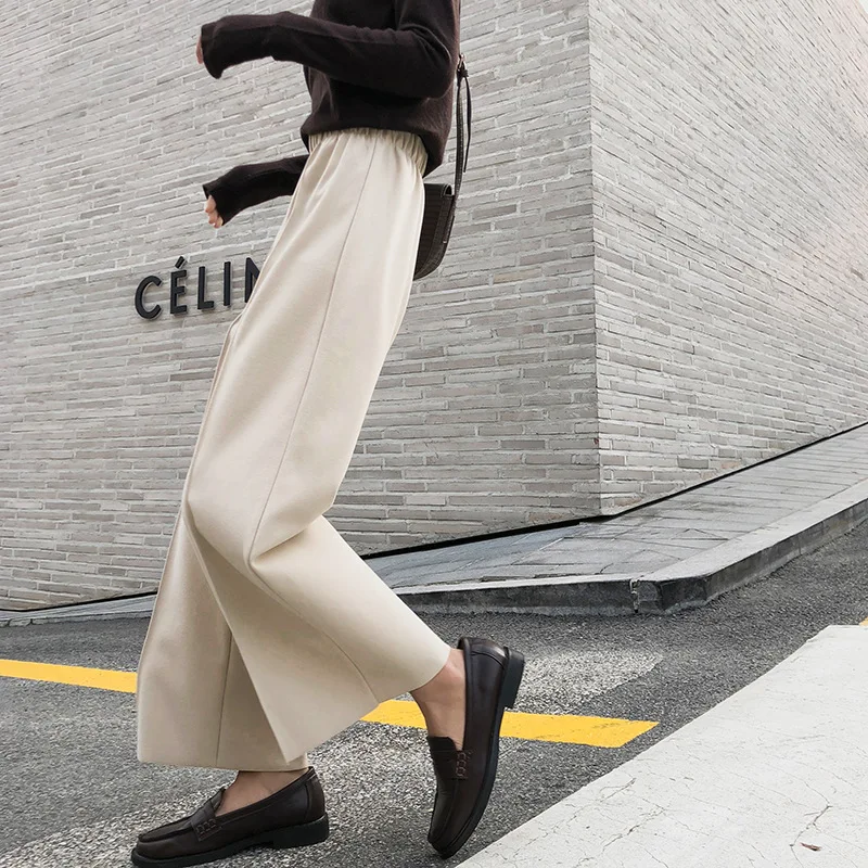 Pants female 2018 new Korean version of the loose wild elastic high waist pendant straight leg pants casual wide leg pants