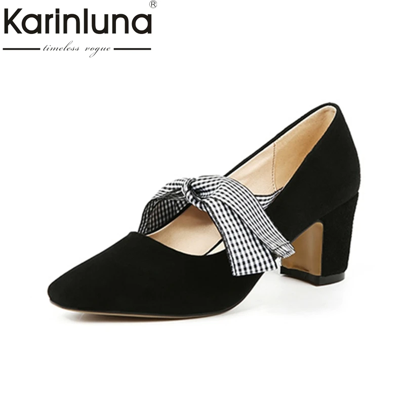 

KARINLUNA large size 33-40 pointed toe pumps square heels women shoes comfortable butterfly easy walking lady girls shoes woman