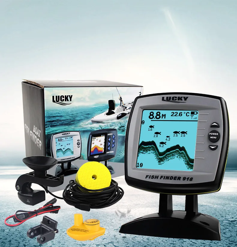 

English Russian Menu LUCKY 2-in-1 Wired& Wireless Fishfinder 540ft/180m Depth Sounder Fish Detector Monitor FF918-180W
