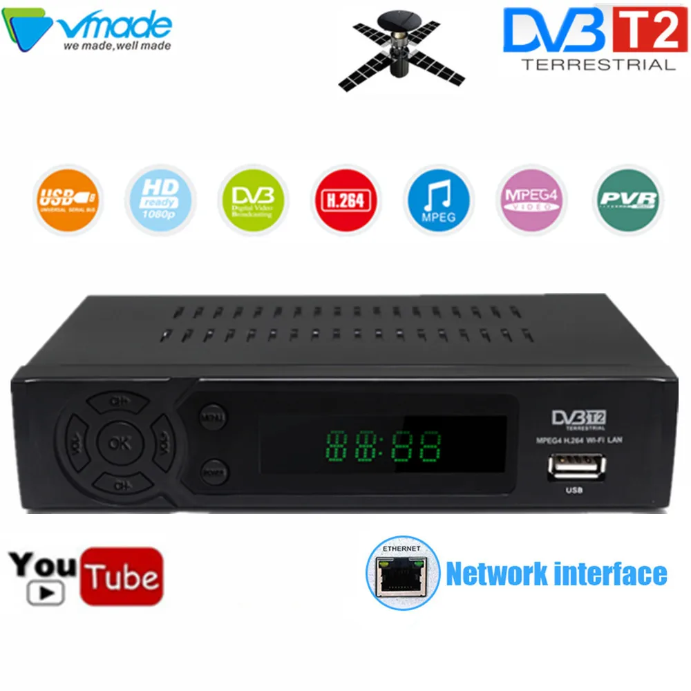 Terrestrial TV receiver HD Digital DVB T2 TV Tuner Receivable MPEG-4 H.264 DVB-T2 8939 belt Net port supports youtube dvb tv box
