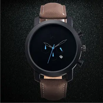 

Real OKtime Men Watch Day And Date Display Male Clock New Big Dial White Lens Black Leather Strap Quartz Wristwatch Hot Sale